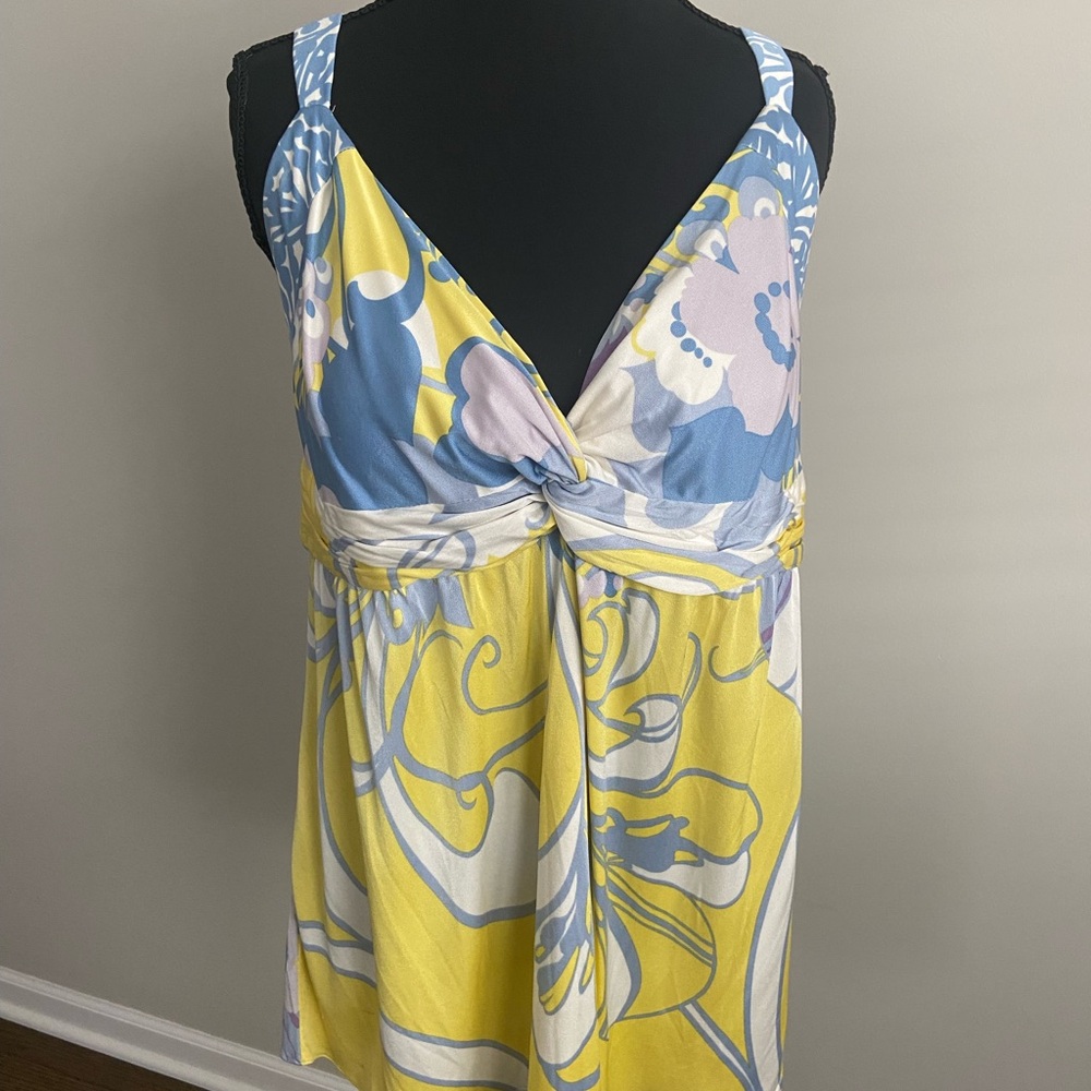 Elie Tahari Blue and Yellow Silk Floral Top